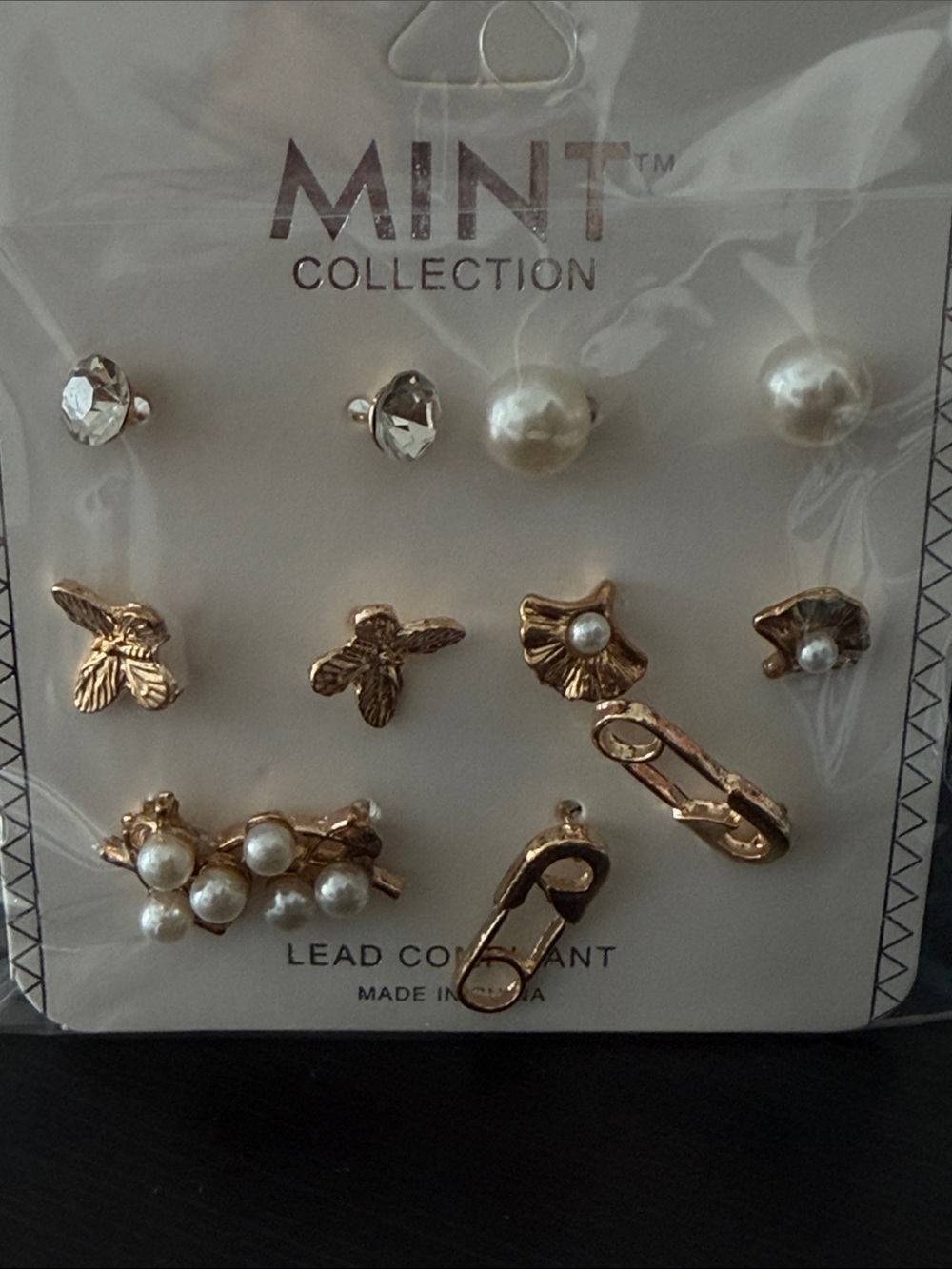 NWT Mint Collection Gold and Pearl Earring Set. 6 pair